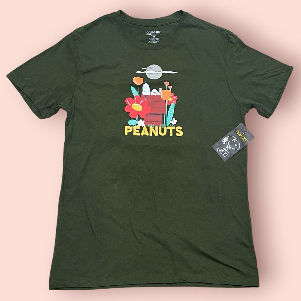 Peanuts Snoopy Doghouse Garden Mens Tee (Dark Green)